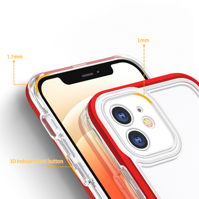 Čirý kryt 3v1 pouzdro pro iPhone 12 gelový kryt s rámečkem červený