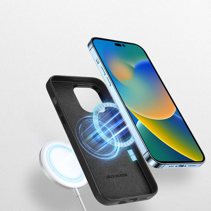 Kožený kryt Dux Ducis Grit pro iPhone 14 Pro Elegantní kryt z umělé kůže (kompatibilní s MagSafe) černý