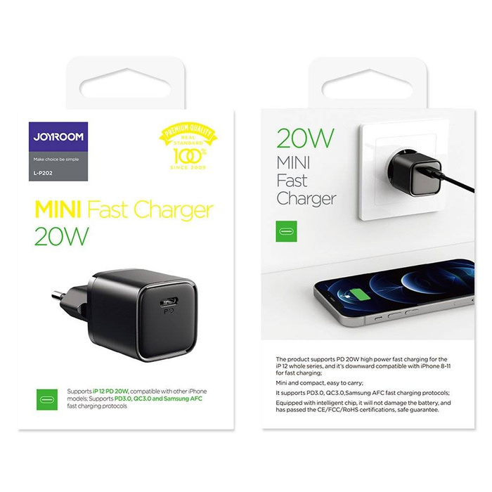 Rýchla Nabíjačka Joyroom USB Type C 20W Power Delivery Quick Charge 3.0 AFC čierna