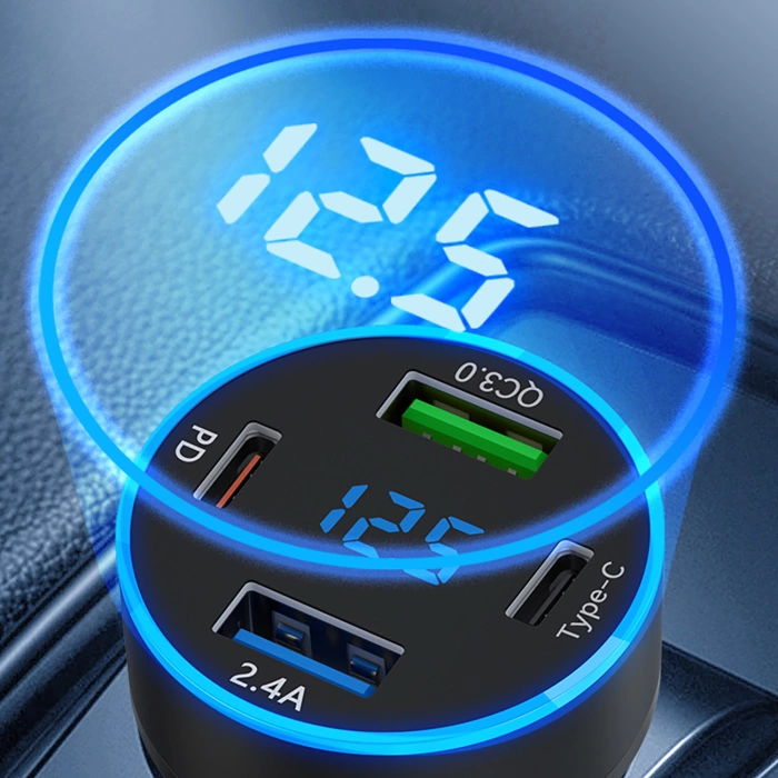 Wozinsky WDCCB Autoladegerät mit Display 50W 2xUSB-C / 2xUSB-A - Schwarz