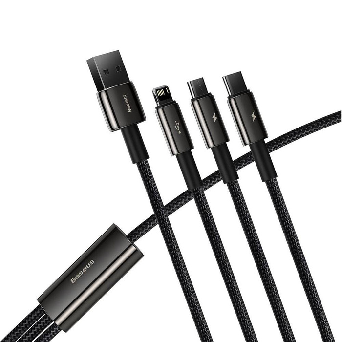 Câble USB Baseus Tungsten 3en1 - USB Type C / Lightning / micro USB 3,5 A 1,5 m noir (CAMLTWJ-01)