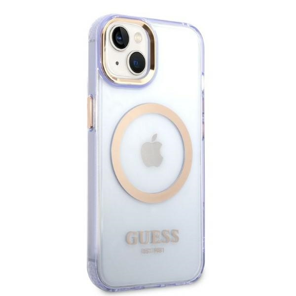 Guess GUHMP14SHTCMU iPhone 14 6,1" fialová/fialová tvrdá case Zlatý obrys průsvitný MagSafe