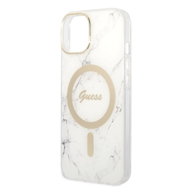 Set Case Guess Case+ Charger iPhone 14 Plus 6.7" white/white hard case Marble MagSafe