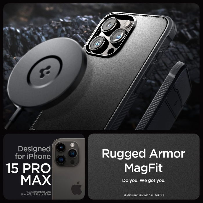 Funda iPhone 15 Pro Max Spigen Rugged Armor Mag MagSafe MATTE Negro
