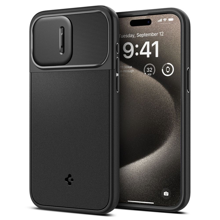 Case iPhone 15 Pro Max Spigen Optik Armor Mag MagSafe Black Case
