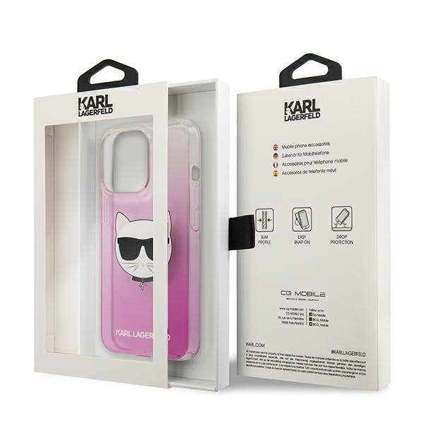 Pouzdro KARL LAGERFELD Apple iPhone 13 Pro Max Choupette Head Pink Hardcase