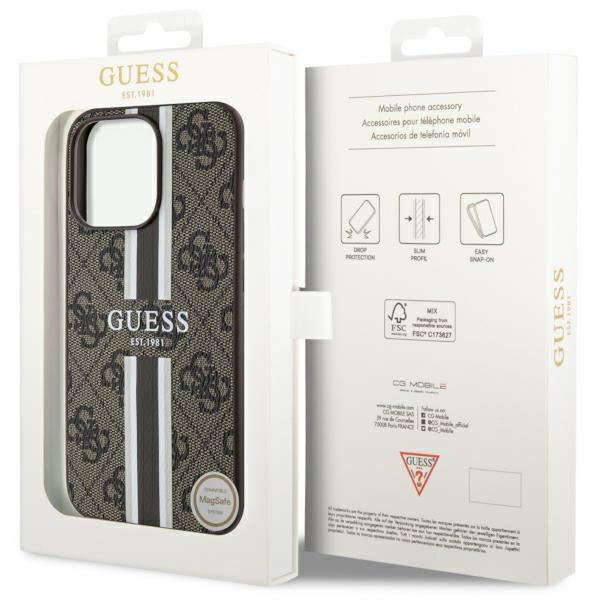 Cover Guess GUHMP13LP4RPSW iPhone 13 Pro / 13 6.1" marrone/marrone rigidocase 4G Strisce stampate MagSafe Case