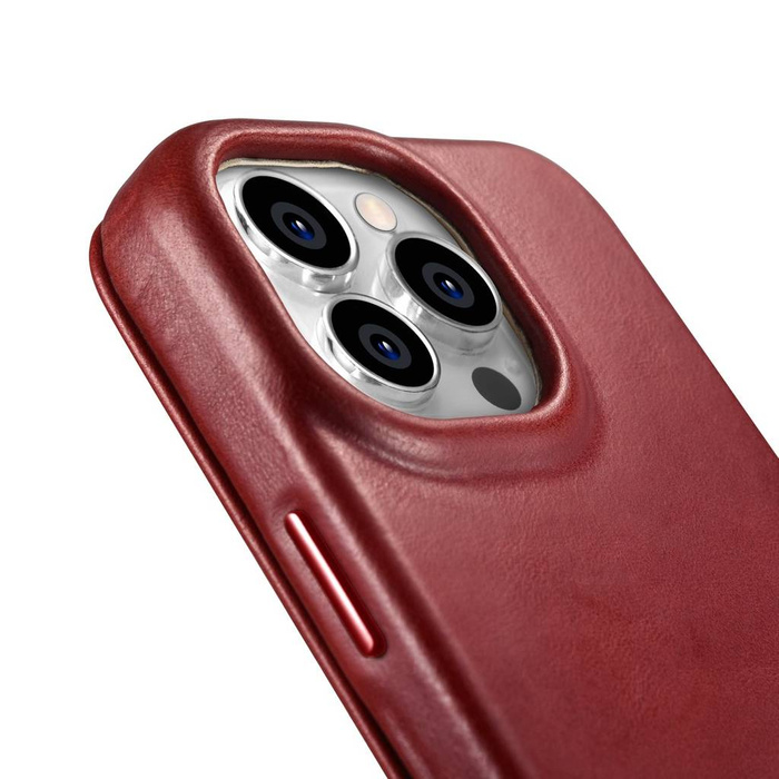 iCarer CE Oil Wax Premium Leather Folio Case Étui en cuir pour iPhone 14 Pro Flip magnétique MagSafe Rouge (AKI14220706-RD)