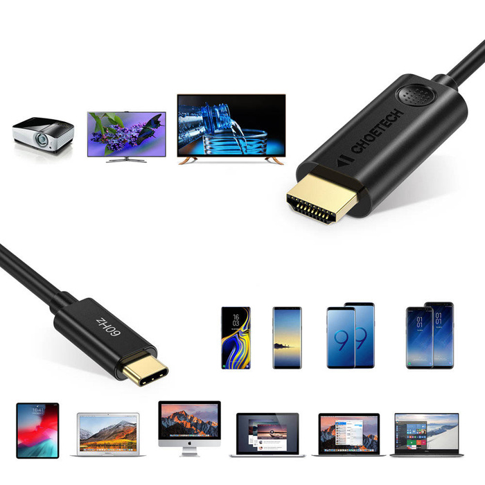 Choetech one-way cable adapter adapter from USB Type C (male) to HDMI 2.0 (male) 4K 60Hz 1.8m black (CH0019)