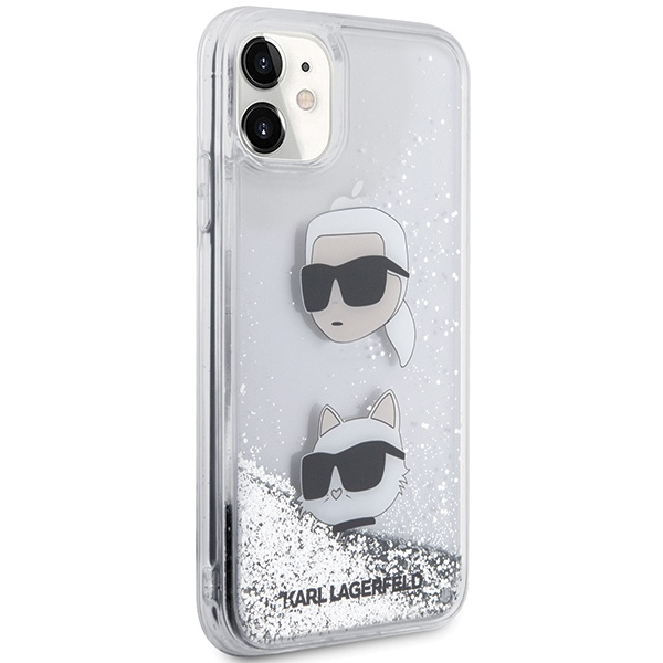 Karl Lagerfeld KLHCN61LDHKCNS iPhone 11 / Xr 6.1" silver/silver hardcase Liquid Glitter Karl &amp; Choupette Heads