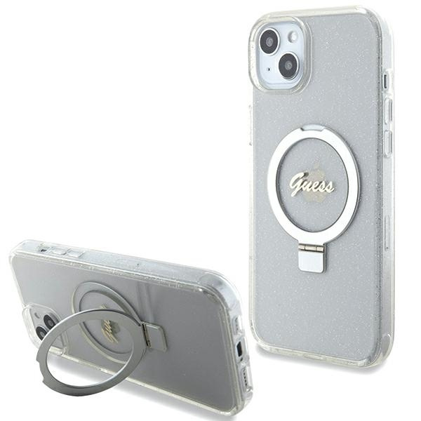 Case Guess GUHMP15MHRSGSD iPhone 15 Plus 6.7" clear/transparent hardcase Ring Stand Script Glitter MagSafe Case