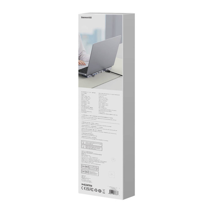 Baseus EliteJoy Gen2 HUB USB universal 12 en 1 con cable USB-C Soporte para portátil de 25 cm USB-A / USB-C / DP / HDMI / SD / TF / RJ45 / conector de 3,5 mm / PD 100 W gris (WKSX030213)