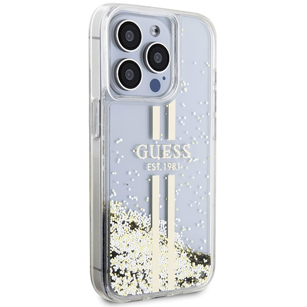 Etui Guess GUHCP15LLFCSEGT iPhone 15 Pro 6.1" transparent hardcase Liquid Glitter Gold Stripes Case