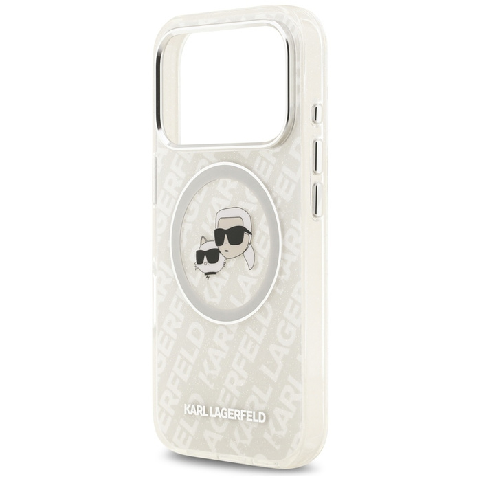 Etui Karl Lagerfeld IML Glitter Karl &   Choupette Heads Logo MagSafe do iPhone 17 Pro Max szary