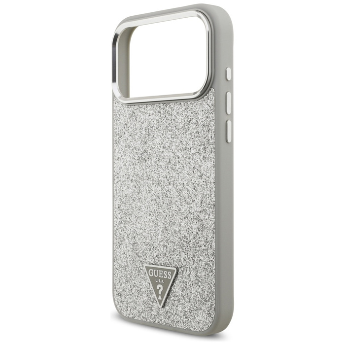 Etui Guess Glitter Triangle Logo MagSafe do iPhone 17 Pro Max srebrny