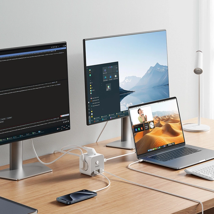 Baseus PowerCombo 7 in 1 Power Strip Cube, 3 AC + 3 x USB-A + 1 x USB-C 20W 1.5 m - white