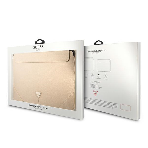 Coque GUESS Laptop 13 14 Sleeve Saffiano Triangle Logo Beige Case