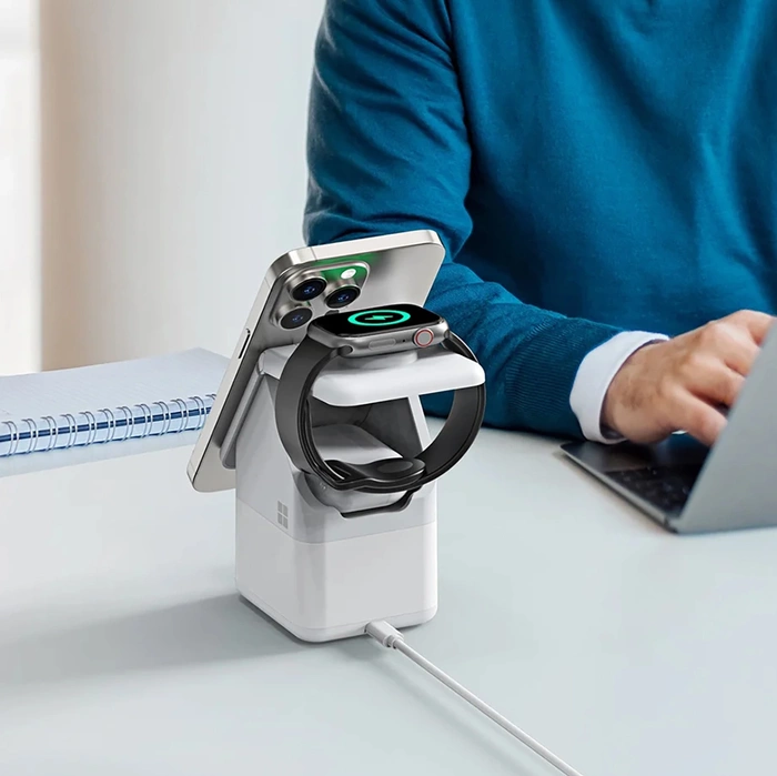 Ładowarka indukcyjna Duzzona W20 4w1 zgodna z MagSafe 15W z lampką biała