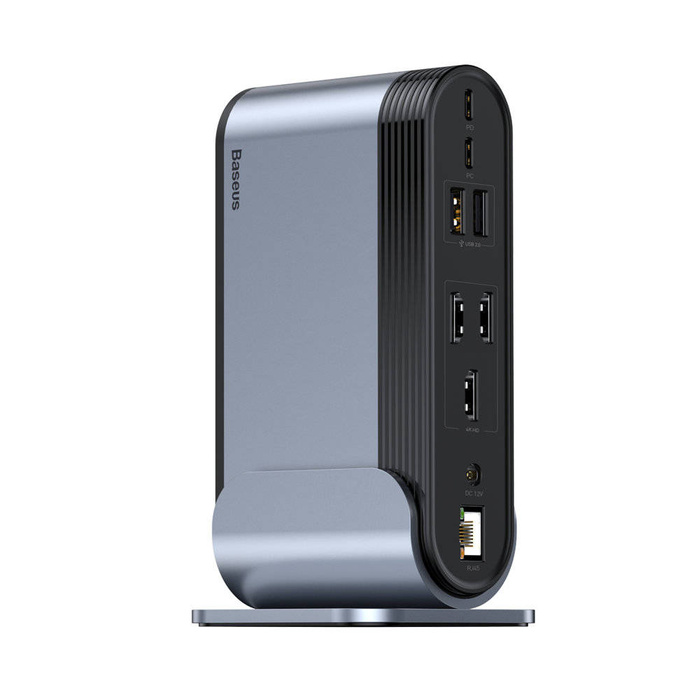 Baseus multifunkční HUB 3x USB 3.2 Gen 1 / 2x USB 2.0 / 2x USB Typ C / SD a micro SD / AUX / 3x HDMI / RJ45 1Gbps napájení 100 W (zástrčky EU / CN / UK) šedá (CAHUB-DG0G)