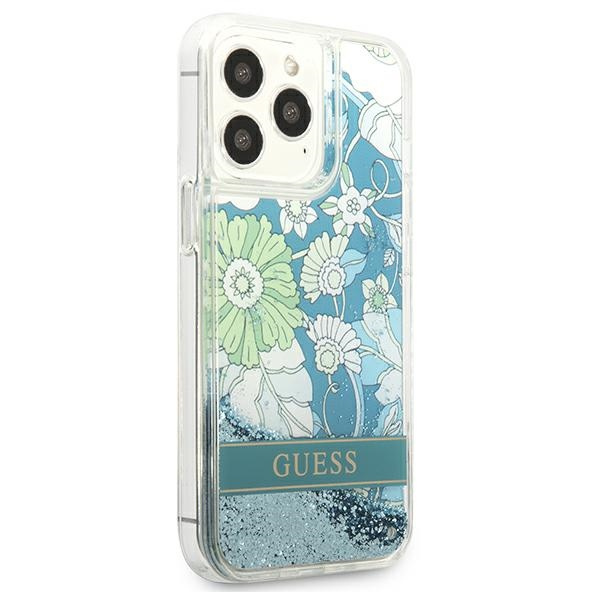 Case GUESS Apple iPhone 13 Pro Max Flower Liquid Glitter Green Hardcase