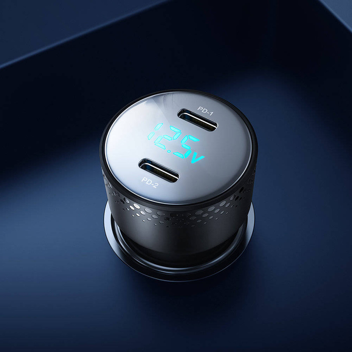 Car charger 2x USB C 70W with LED display Joyroom JR-CCD02 | black