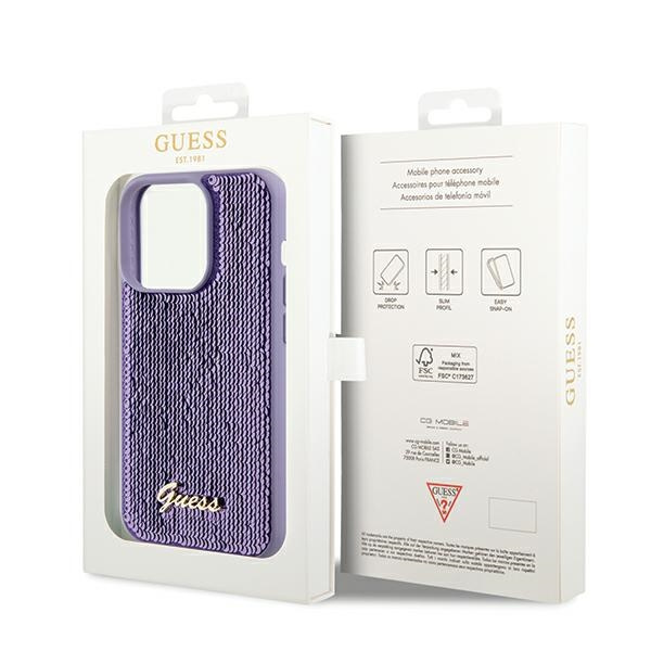 Etui Guess GUHCP14XPSFDGSU iPhone 14 Pro Max 6.7" fioletowy/purple hardcase Sequin Script Metal Case