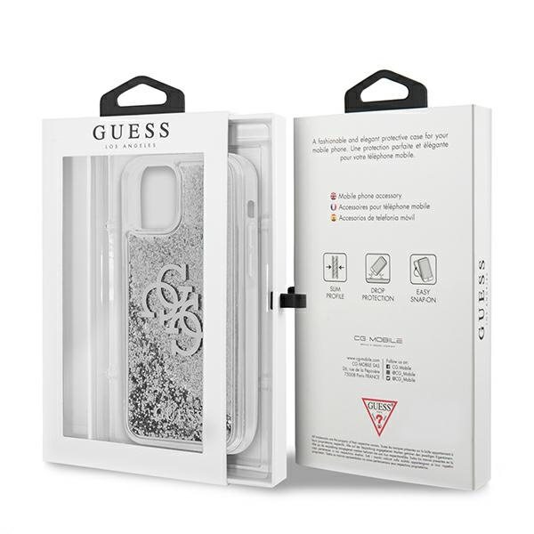Cover GUESS Apple iPhone 12 Pro Max 4G Big Liquid Glitter Silver Hardcase