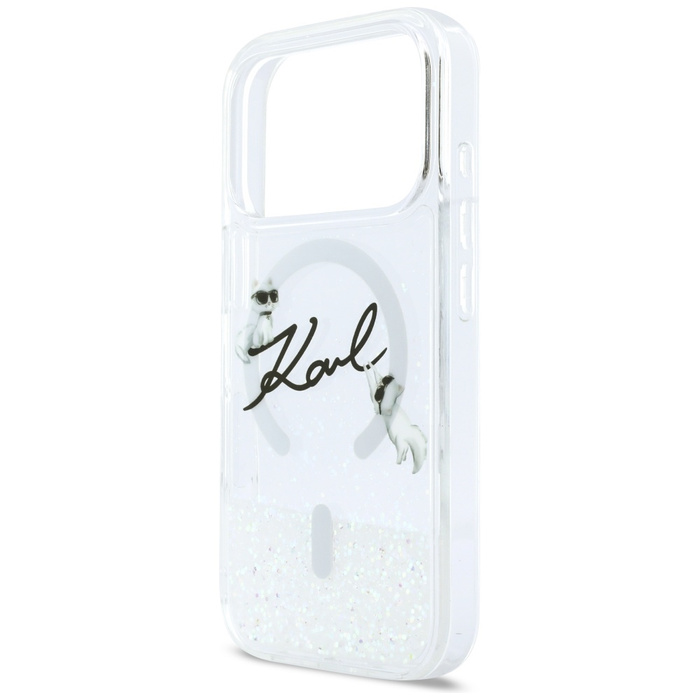 Etui Karl Lagerfeld Liquid Glitter Karl  Script Logo MagSafe do iPhone 17 Pro przezroczysty