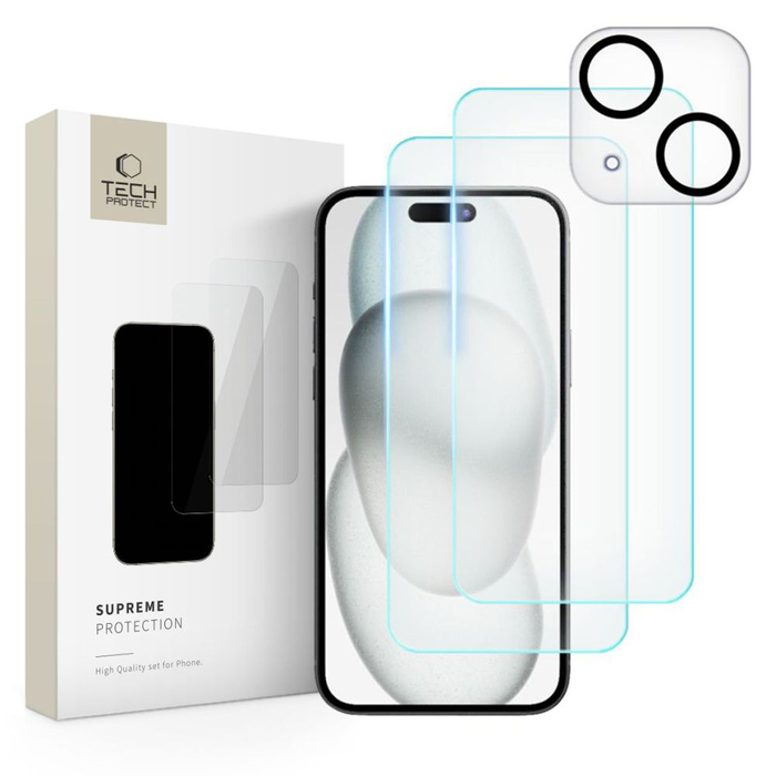 Verre trempé Tech-protect Supreme Set iPhone 15 Clear
