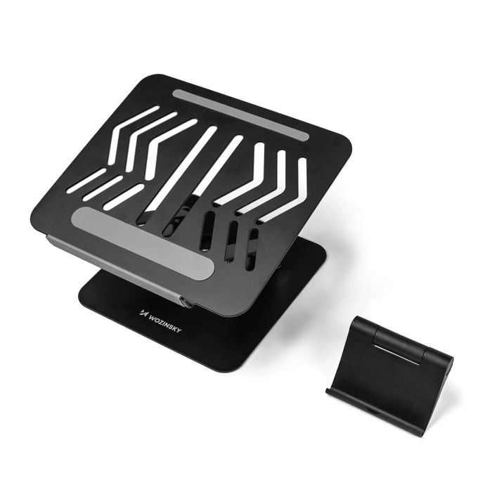 Wozinsky WRS-CPY84SB 360-Laptopständer aus Aluminium + Gratis! Smartphone-Ständer – schwarz