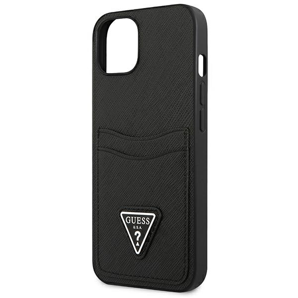 Hülle GUESS Apple iPhone 13 Mini Saffiano Triangle Logo Cardslot Schwarz Hartcase