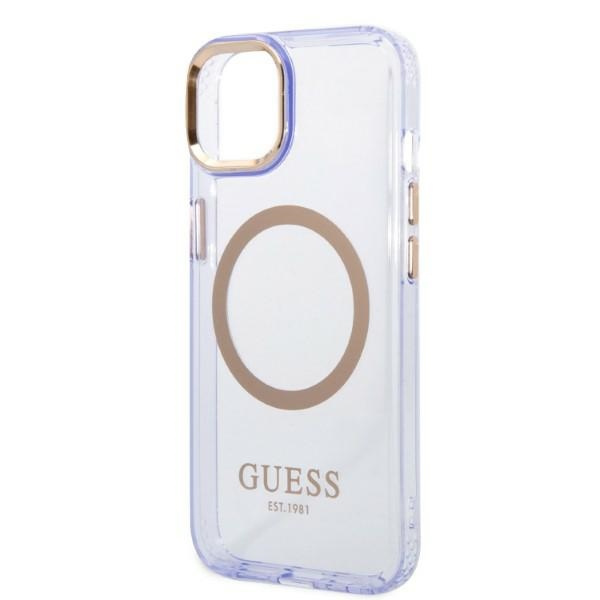 Guess GUHMP14SHTCMU iPhone 14 6,1" fialová/fialová tvrdá case Zlatý obrys průsvitný MagSafe