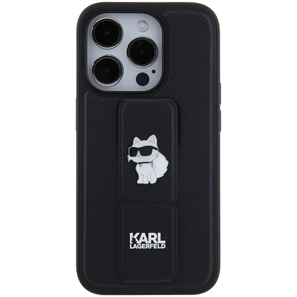 Etui Karl Lagerfeld KLHCP15XGSACHPK iPhone 15 Pro Max 6.7" czarny/black hardcase Gripstand Saffiano Choupette Pins Case