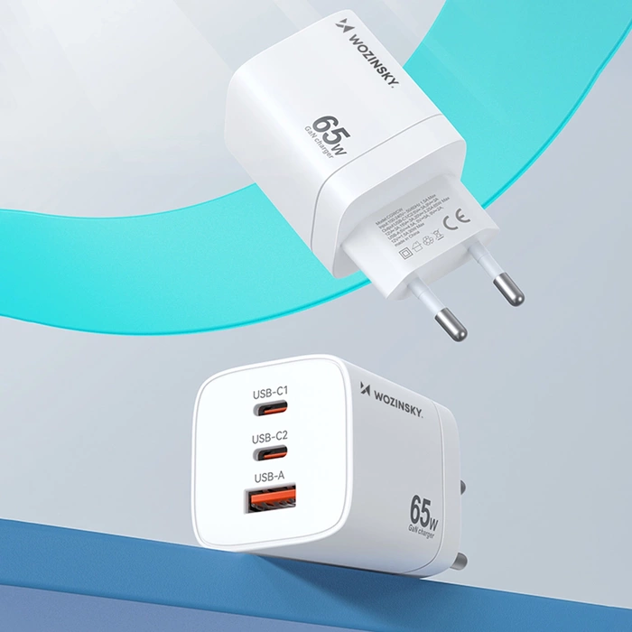 Wozinsky CGWCW 65W USB-A / 2 x USB-C GaN wall charger - white