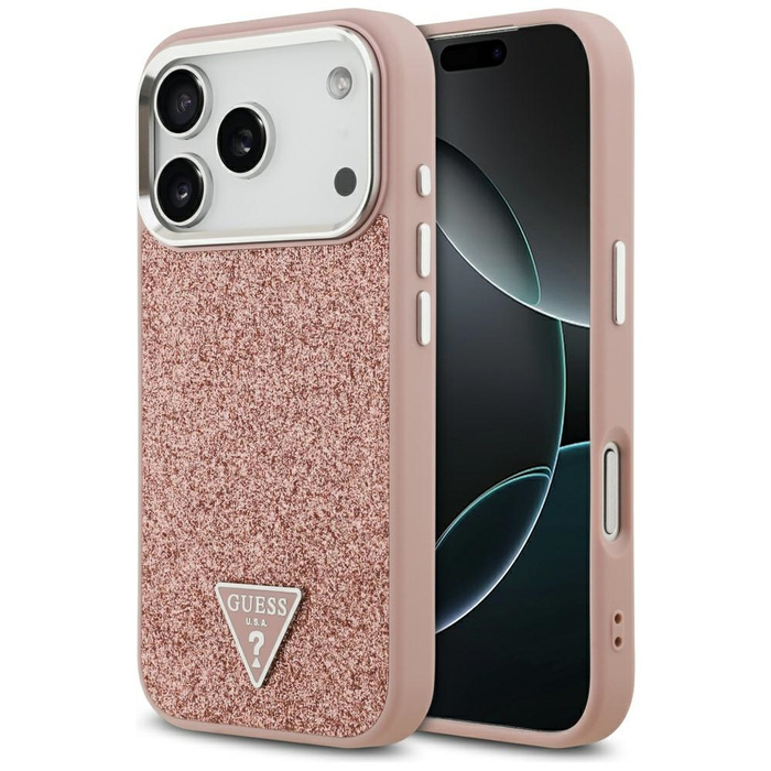 Etui Guess Glitter Triangle Logo MagSafe do iPhone 17 Pro różowy
