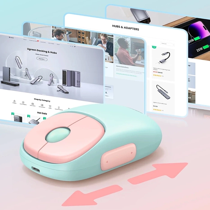 UGREEN FUN+ MU102 Mouse senza fili 2.4G+BT (rosa)