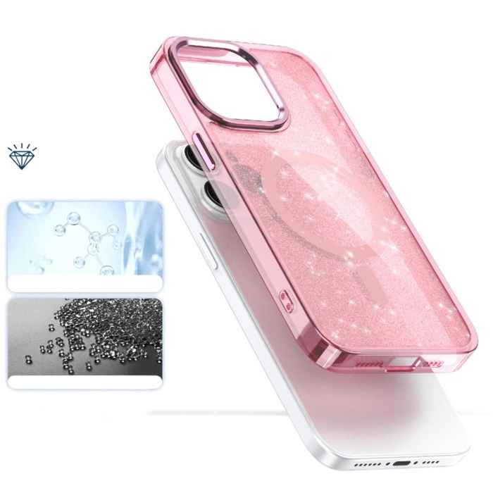Glitter Case MagSafe für iPhone 16 Pro – Rosa mit Glitzer
