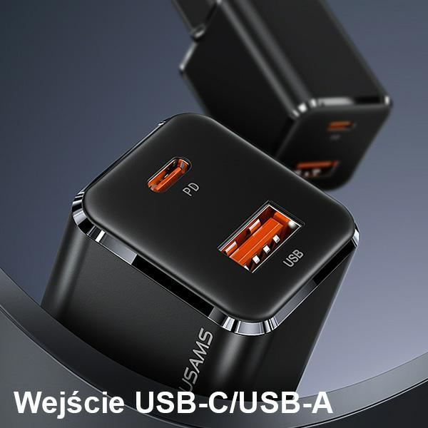 USAMS Charg. 1xUSB-C+1xUSB T43 33W PD3.0 +QC3.0 + kabel U63 USB-C zu Lightning schwarz/schwarz USKTZ01