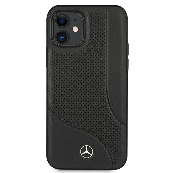 Coque MERCEDES Apple iPhone 12 Mini cuir perforé Zone noire Hardcase