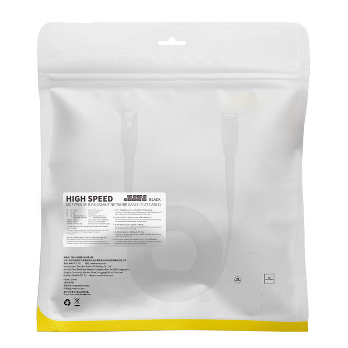 Baseus Speed Six kabel síťový plochý RJ45 1000Mbps 15m černý (WKJS000301)