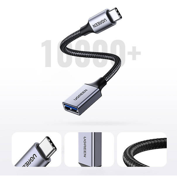 Cable USB C (macho) - USB (hembra) 3.0 OTG 0,15m Ugreen US378 - negro