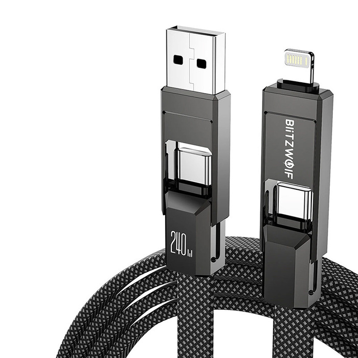 Kabel USB 4in1 Blitzwolf BW-HDC7 USB+C+Blitz 240W 1,2m (schwarz)