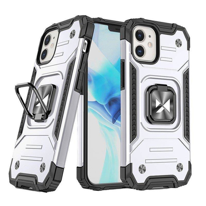 Obal Wozinsky Ring Armor Obal iPhone 14 Pancéřový kryt Držák Mag netic Ring Silver Case