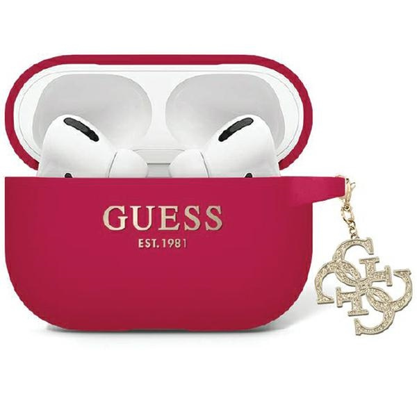 Guess GUAP2LECG4M Housse AirPods Pro 2 violet/magenta Liquid Silicone Glitter Triangle Charm