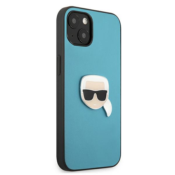 Cover KARL LAGERFELD Apple iPhone 13 Mini Pelle Iconic Karl's Head Metal Blue Hardcase