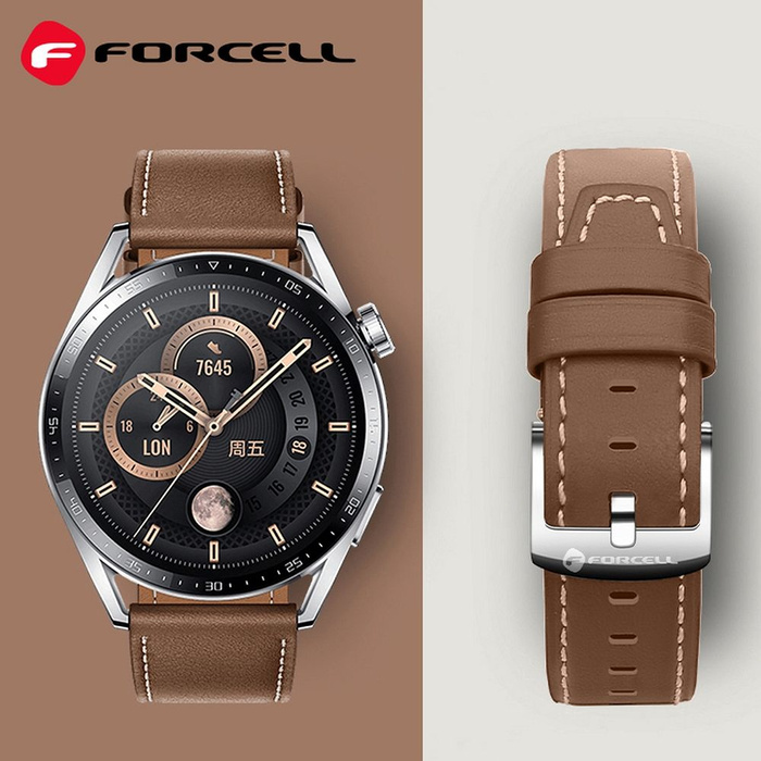Pasek do Samsung Galaxy Watch Forcell F-Design FS21 dziurki skóra ekologiczna 22 mm brązowy