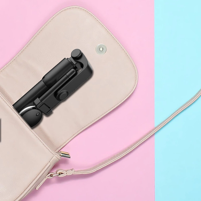 Selfie-Stick WR1YXS Teleskopstativ 0,71 m mit runder Lampe – Schwarz