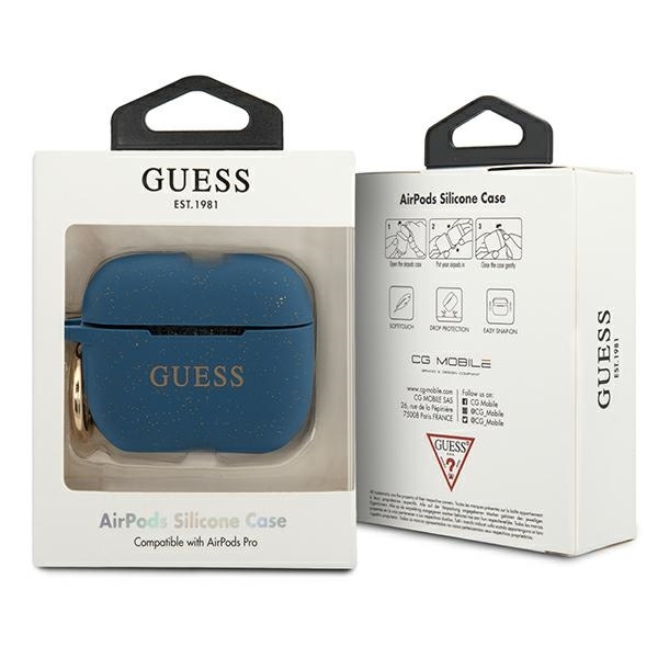 Cover GUESS Apple AirPods Pro Silicone Glitter GUACAPSILGLBL Custodia blu