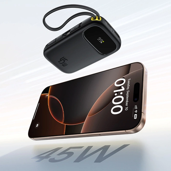 Powerbank Baseus EnerFill FC31 10000mAh 45W z kablami USB-C i Lightning - czarny
