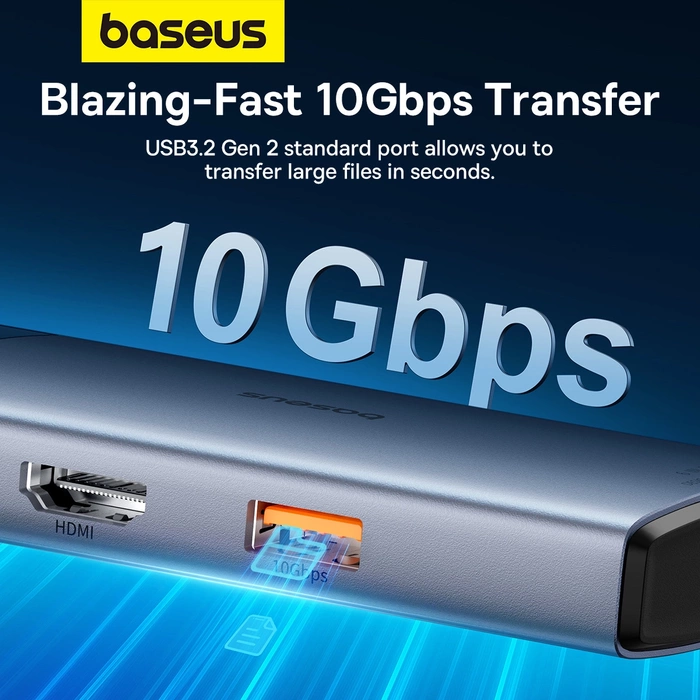 USB HUB 6in1 Baseus Metal Gleam Series II USB-A/USB-C/USB-C PD/HDMI/RJ45/SD/TF - black